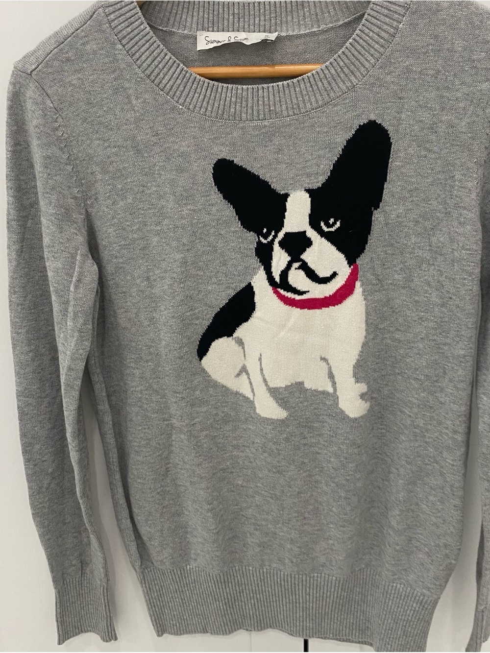 Gray Crewneck Sweater with Black & White Dog Motif size small